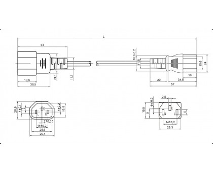 SCZ, сетевой шнур  3х0.75 мм2 (AC, мама, прям - AC, папа, прям), 3м