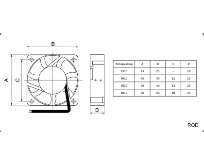 2510MS, Осевой вентилятор (25x10mm), 5VDC